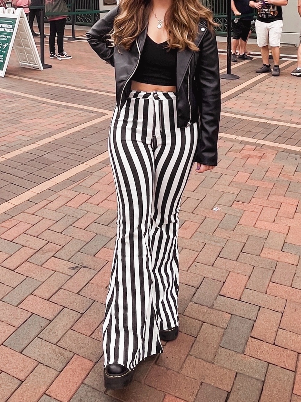 Buddy Love Black and White Striped Flare Jean Pants